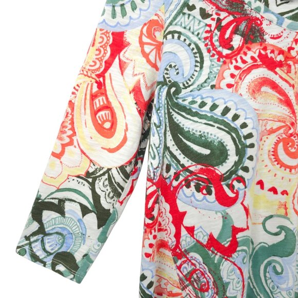 Chicos Floral Print Paisley Boho Top Womens 1 US M 3/4 Sleeve Scoop Neck Tunic - Picture 14 of 16